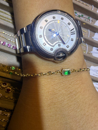 PULSERA HALO DE DIAMANTES NATURALES Y ESMERALDA 18K