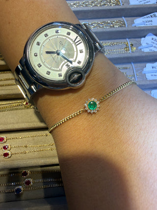 PULSERA ROSETTA DIAMANTES NATURALES Y ESMERALDA 18K