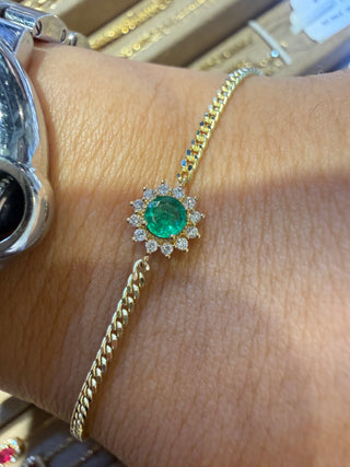 PULSERA ROSETTA DIAMANTES NATURALES Y ESMERALDA 18K