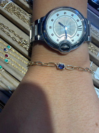PULSERA ZAFIRO AZUL Y DIAMANTES NATURALES 18K