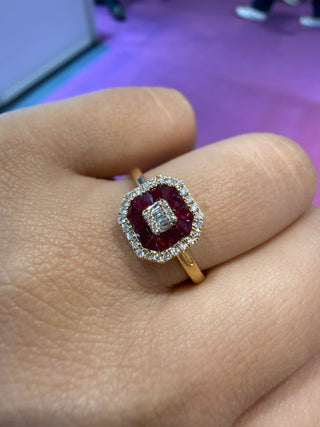 ANILLO RUBÍ HALO - NATURAL - 18K - Talla 7