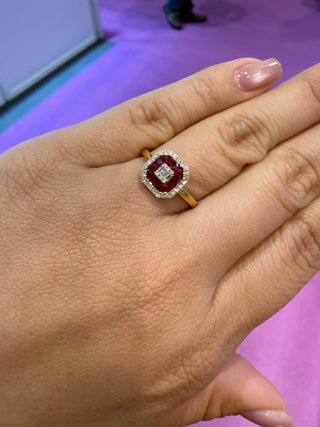 ANILLO RUBÍ HALO - NATURAL - 18K - Talla 7